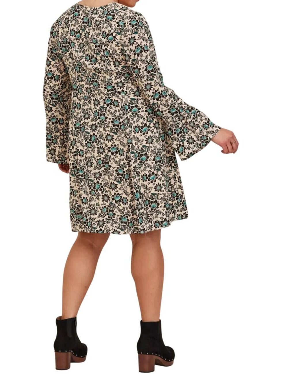 Torrid Mini Gauze Lace-Up Floral Skater V Neck Dress Beige 1 1X 14 16 NWOT - Picture 3 of 7
